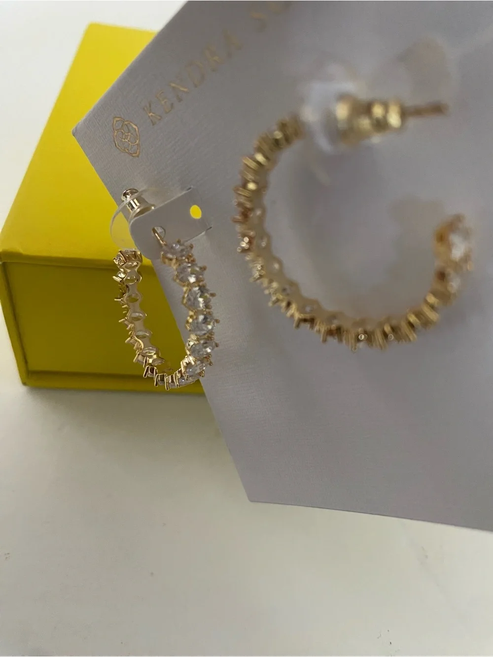 Kendra Scott Cailin Gold Tone 1” Hoop Earrings Pave White CZ Crystal Accents NWT